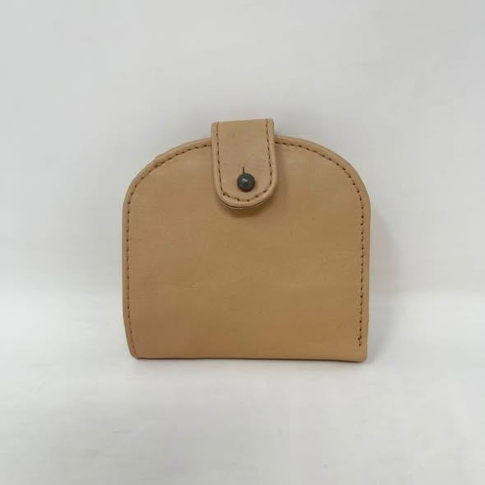 Free People Pulito Pocket Fold Wallet Beige Tan Leather Dome Minimalist Mini